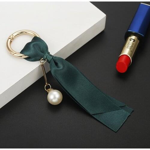 New Fashion Silk Bag Pendant Korean Ribbon DIY Jewelry Accessories Simulated Pearl Keychain Llaveros Para Mujer