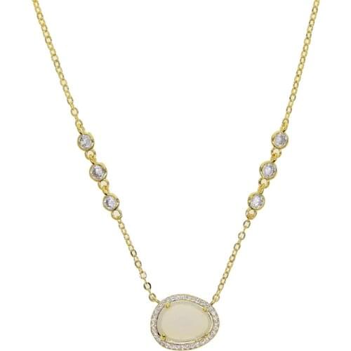 2021 New Arrived Fashion Elegant Jewelry Drop White Opal Cz Pendant Necklace Choker Lady Women Girl Delicate Oval Charm Necklace