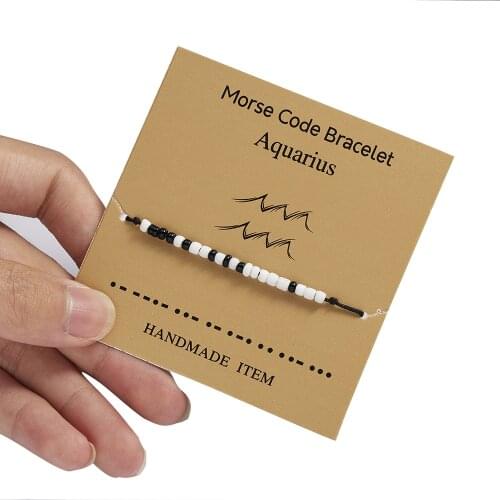New Charm Morse Code Beaded 12 Constellation Bracelet Handmade Braided Adjustable Black Rope Bracelet Friendship Birthday Gift