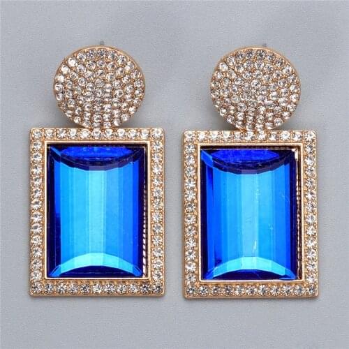 Wholesale New Square Metal Big Bright Rhinestone Dangle Drop Earrings High-Quality Fashion Crystal Jewelry Accessories For Women