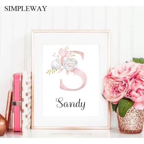 Custom Personalized Name Poster Floral Letter Art Canvas Print Baby Nursery Wall Picture Painting Kids Girl Bedroom Decoration