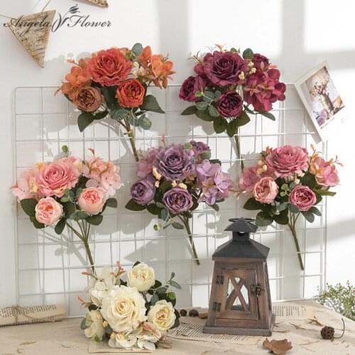 Retro Hydrangea Peony Bouquet Artificial Flower Bride Bouquet Home Decoration Wedding Flower Arrangement Accessories Photo Props