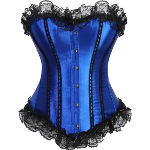Sapubonva Corset Bustier with Lace Up Trim Satin Corsets Overbust Costumes Ladies Shaper Victorian Corset Top Blue Yellow Red