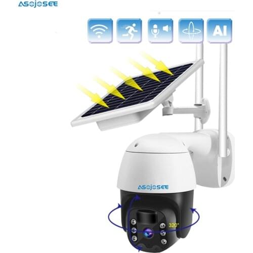 Tuya Low Power Consumption Solar Panel IP Wi-Fi PTZ Camera coloful night vision IP66 outdoor CCTV Security Camera AS-TY818SP