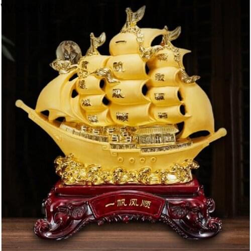 1pc Chinese Style Smooth Sailing Ferry Resin Auspicious Statue Home Decor Housewarming Birthday Present Living Room Decorations