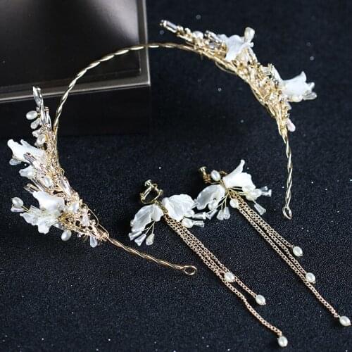 Bridal Accessories Wedding Dress Headdress Fringe Hair Band Flower Hair Band Earrings Set
