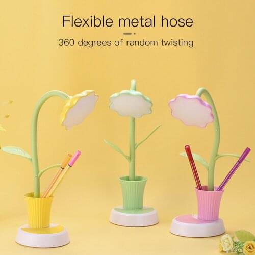 LED Rechargeable Pen Holder Desk Lamp USB Eye Protection Night Light Touch Children Reading Learning 2 In 1 Sunflower Desk Lamp