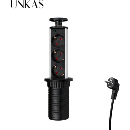UNKAS 16A PULL POP UP 3 Power EU Socket Dual USB Port Kitchen Table Desktop Sockets Retractable Countertops Plug