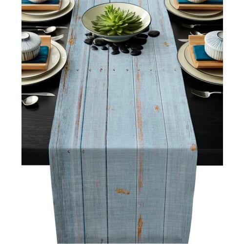 Vintage Wood Texture Wood Blue Rustic Home Table Runner Contracted Tea Table Cover Modern Placemat Coasters Kitchen Products