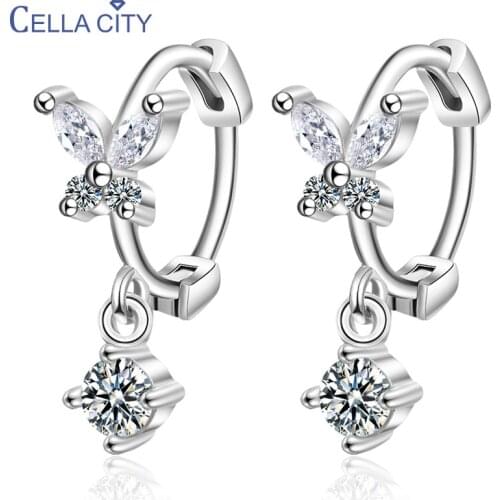 Cellacity Korean Style Silver 925 Jewelry Gemstones Earrings for Women Trendy Short Ear drops Rose Gold Color Butterfly Dating