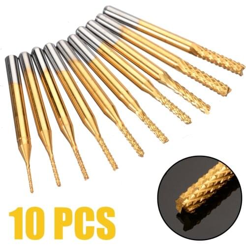 10pcs 0.8-3.175mm PCB Drill Bits 1/8" CNC End Mill Engraving Cutter Set For Power Tools Mayitr
