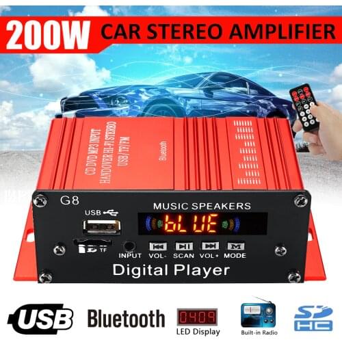 100+100W 12V Audio Amplificador HIFI Audio Power Amplifier bluetooth Stereo for Car Music Amplifiers FM Radio USB/TF/AUX G8