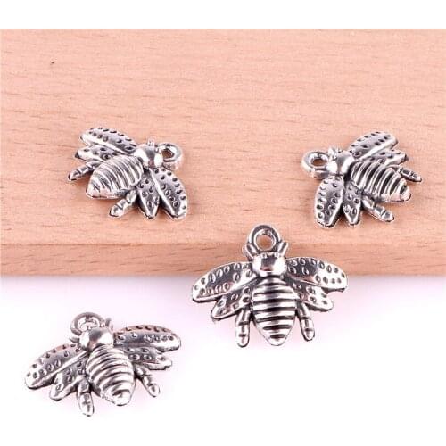 12pcs 16*20mm Alloy Flying Insect Bee Pendants Antique Silver Charms DIY Handmade Pendant For Jewelry Making 23361