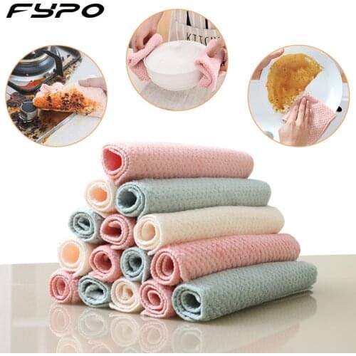 3/5/10 Pcs Scouring Pad Kitchen Cleaning Cloth Absorbent Dishcloth Dish Towel/Pot Kitchen Rag Thickened Anti-oil Random Color