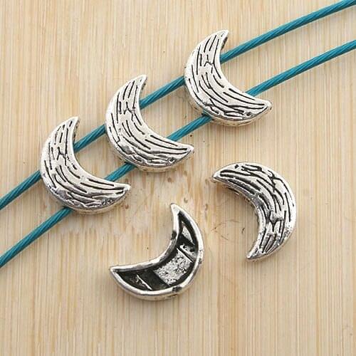 34pcs antiqued silver two holes moon spacer beads G1234