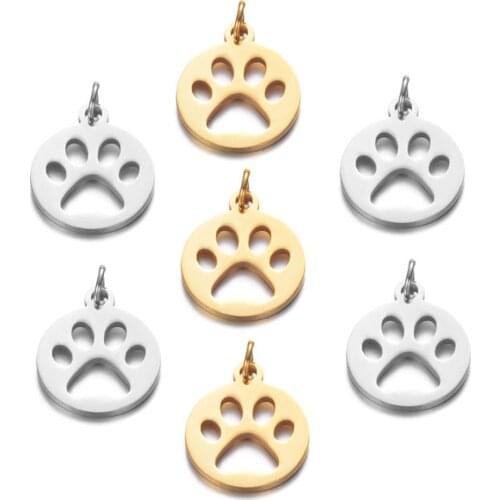 5Pcs Stainless Steel Hollow Animal Footprint Pendant Dog Pet Paw Charm For DIY Jewelry Making Handmade Findings Wholesales
