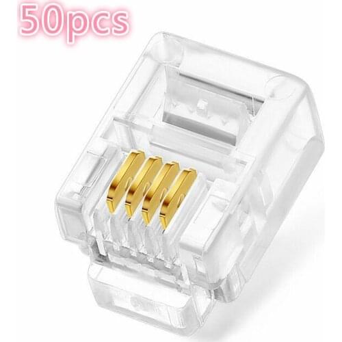 50pcs Durable 4 Pin RJ11 RJ-11 6P4C Modular High Quality Plug Telephone Phone Connector Hot New Adapter For Dropshipping