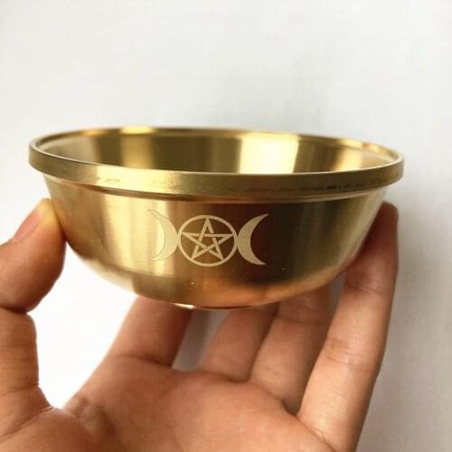 Altar Bowl Brass Ritual Tarot Pentagram Gold tableware Ceremony Moon Divination Astrological tool Board game witchcraft supplies