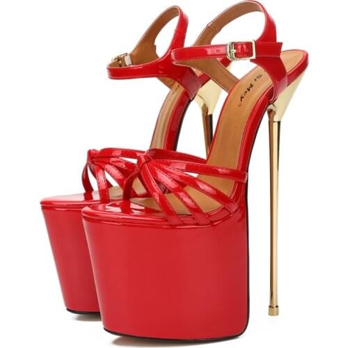 Hey Si Mey Sexy Women Sandals 22cm Stilettos Heels Fetish Strippers Shoes Luxury Platform Extreme High Heels Red Sandals Female