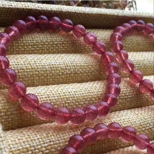 Natural Red Ice Strawberry Quartz Bracelet Crystal Beads 7.8-7mm AAA