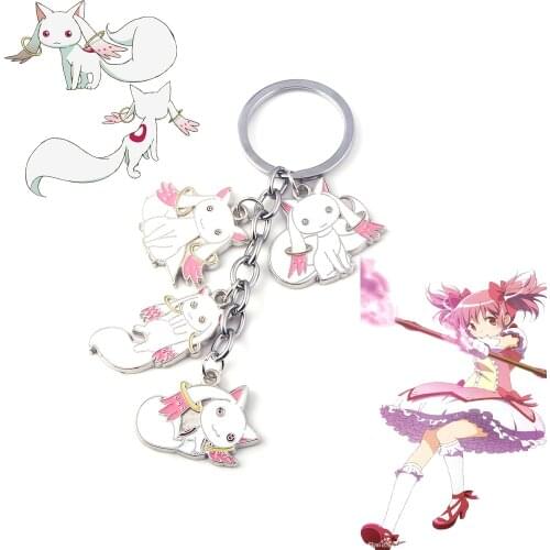 Anime Puella Magi Madoka Magica Keychain Cute Cartoon Incubator Qbay Pendant Keyring for Women Bag Car Accessories Jewelry Gift