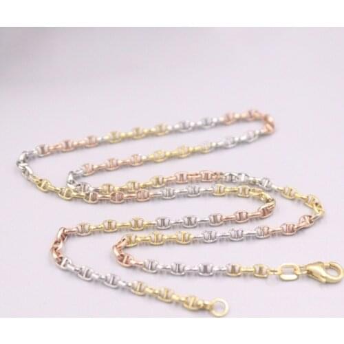 Pure 18K Multi-Tone Gold Chain Lucky 2.8mm Hollow Anchor Link Necklace 17inch / 3.6g Stamped AU750 For Woman Gift