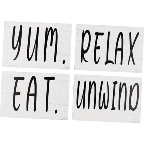 4pcs Wood Tiered Tray Relax Eat Signs Print Blocks Home Dining Room Bathroom Wall Art Decoration Words Crafts