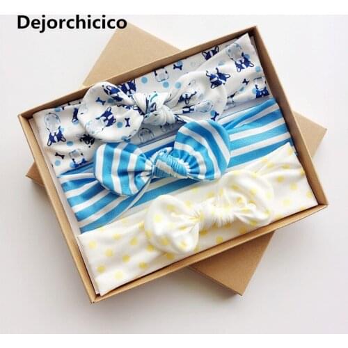 Handmade Baby Headbands Cute Cotton Bowknot Girls Hairbands Mix Styles Stripe Dot Headwear Flower Turban Hair Accessories 3pcs