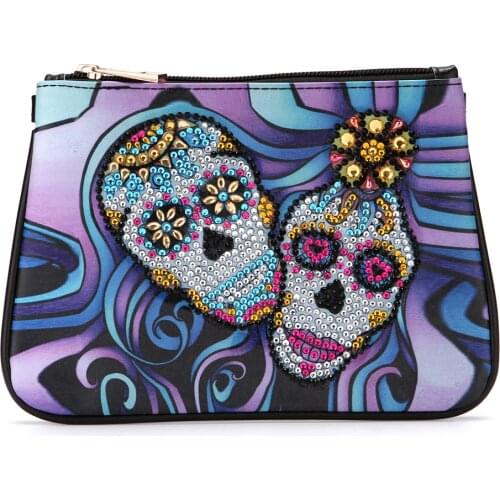 DIY Skull Flower Special Shaped Diamond Painting Wristlet Wallet Women Clutch Storage Bag Christmas Gift for Girlfriend