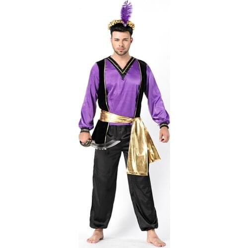 Purple Adult Men Halloween Arab Warrior Costume King of Turkey Cosplay Carnival Purim Parade Stage Showing Role Play Party Dress