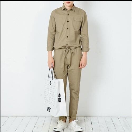 Hot 2020 New Men Fashion Casual Bodysuit Set Casual Pants Shirt Cargo Jumpsuit Hairstylist Nightclub Tide Overalls Sets Rompers