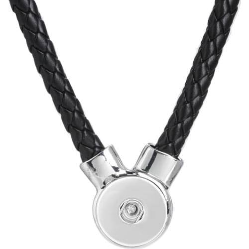 Hot Sale Leather Snap Button Necklace 13 Colors Braided Leather 18MM Snap Pendant Necklace for Women Men Buttons Jewelry