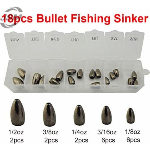 JSM 18pcs Tungsten Bullet Fishing Sinker For Texas Rig Plastic Worm Weights Casting Bank Sinkers Set With Box Fishing Tackle