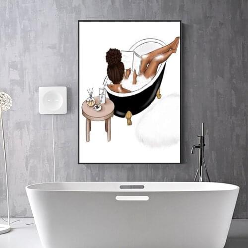Me Time Girl Take Shower Art Bathroom Canvas Painting African American Fashion Nordic Poster Wall Pictures for Living Room Decor