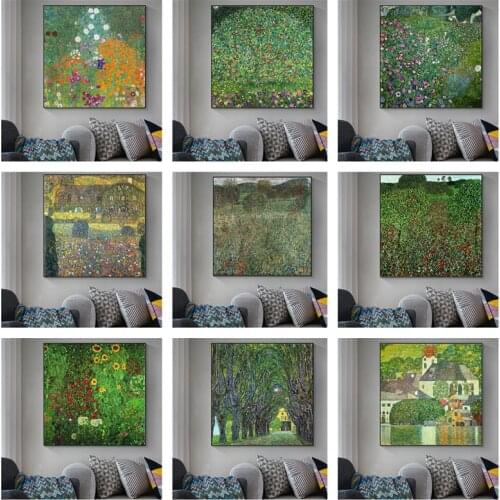 Gustav Klimt Flowers Canvas Paintings Farm Garden with Sunflowers Posters and Prints Wall Art Picture for Living Room Home Decor