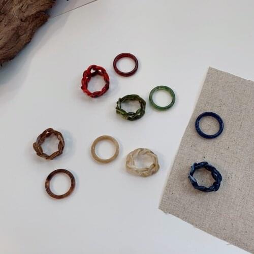 Two-piece Retro Chain Resin Ring Korean Style Amber Minimalist Rings Female Personality Forest Trend Jewelry Sets Gift