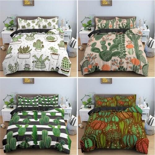 Green Cactus Pattern Duvet Cover Set Tropical Plant Bedding Set Quilt Cover With Pillowcase King Queen Twin Size Bedclothes