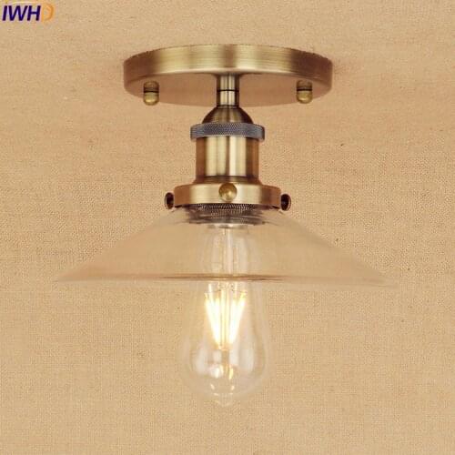 Brass LED Vintage Ceiling Light Flush Mount Glass Home Lighting Living Room Edison Ceiling Lights Lampara Techo Plafonnier
