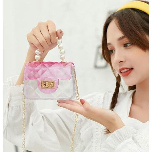Summer Women Transparent Jelly Bags Female Fashion Mini Gradient Color Shoulder Messenger Bag All-match Portable Beading Handbag