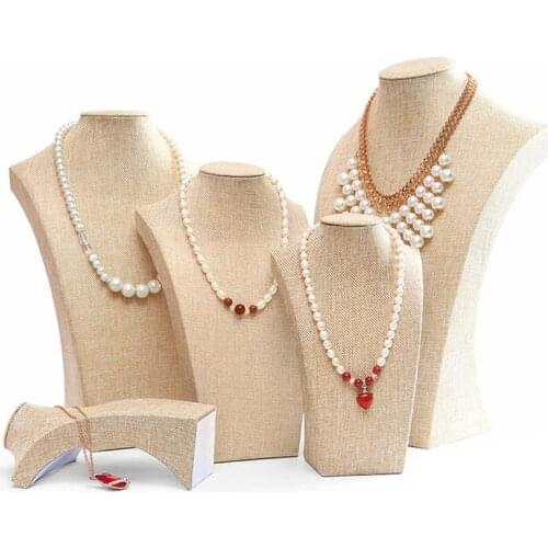 Hot Sale New Natural Linen Fabric Jewelry Necklaces Pendants Display Bust Choker Holder Stand Rack Show 5 Size Wholesale Price
