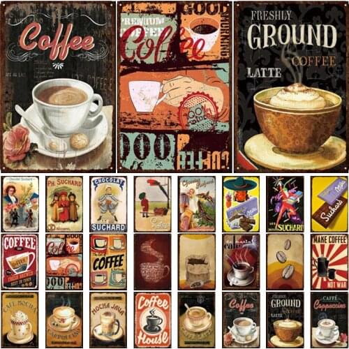 Hot Coffee Plaque Metal Vintage Tin Sign Kitchen Restaurant Home Decor Retro Cafe Metal Wall Art Sign Decoration