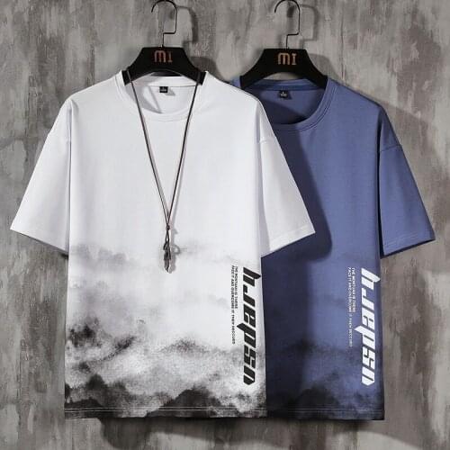 Harajuku Printed Men T-shirt New Fashion 2021 Mountain Pattern Pure Cotton Mens Top Tee Male Clothing Oversized