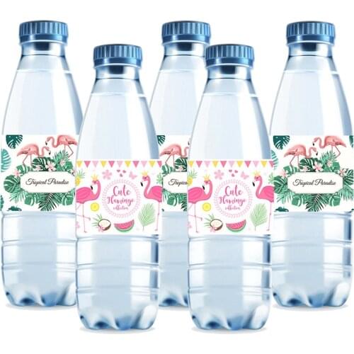 10pcs Flamingo Palm Leaf Mineral Water Bottle Label Tropical Party Decor Stickers Summer Party Flamingo Pineapple Decor