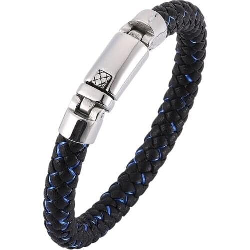 New Design Men Jewelry Punk Braided Leather Bracelet Male Exquisite Stainless Steel Clasp Trendy Mens Bracelets Bangles SP0365