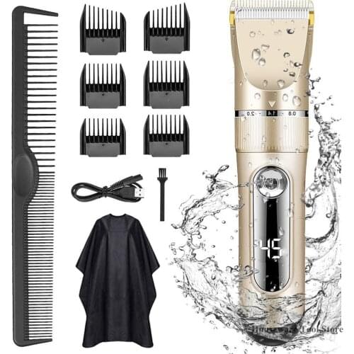 Professional Hair Clippers Cordless Rechargeable Led Display Five Speed Adjustment Electric Hair Clippers with 6 Guide Combs New