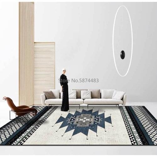 Simple Blue Gray Mediterranean Geometric Ethnic Style Living Room Bedroom Bedside Carpet Floor Mats Customization