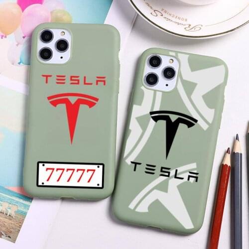 Luxury car brand Tesla Phone Case For iphone 12 11 Pro Max Mini XS 8 7 6 6S Plus X SE 2020 XR Candy green Silicone cover