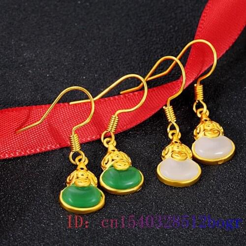 Jade Gourd Earring Crystal Chalcedony 925 Silver Jewelry Natural Zircon Amulet Women Green Gemstone Gifts Fashion