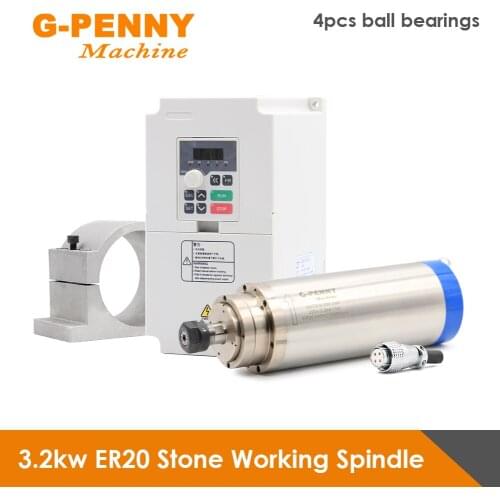 3.2kw ER20 Water Cooled spindle 4pcs ball bearings Stone working spindle 0.01mm Accuracy & 4.0kw QL Inverter & 100mm Bracket
