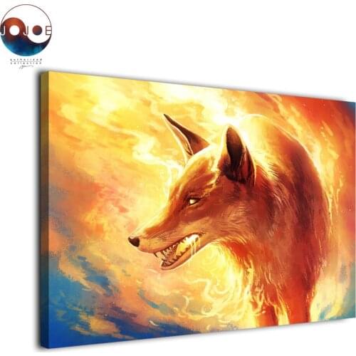 Modern printed 1 panel canvas painting abstract Fire Fox by JoJoes Art wall pictures for living room posters and prints art